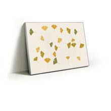 Load image into Gallery viewer, Ginkgo Scatter fabric wall art print in a slim silver Knittworks frame