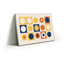 Load image into Gallery viewer, Orbit Grid fabric wall art print in a slim silver Knittworks frame