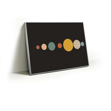 Load image into Gallery viewer, Planet Parade fabric wall art print in a slim silver Knittworks frame