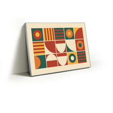 Load image into Gallery viewer, Retro Stack fabric wall art print in a slim silver Knittworks frame