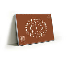Load image into Gallery viewer, Warli Circle Dance fabric wall art print in a slim silver Knittworks frame