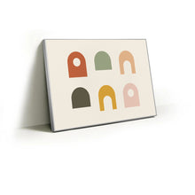 Load image into Gallery viewer, Arch Grid fabric wall art print in a slim silver Knittworks frame
