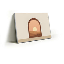 Load image into Gallery viewer, Desert Window fabric wall art print in a slim silver Knittworks frame
