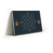 Load image into Gallery viewer, Kolam Lines fabric wall art print in a slim silver Knittworks frame
