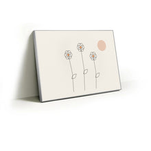 Load image into Gallery viewer, Line Blooms fabric wall art print in a slim silver Knittworks frame
