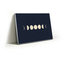 Load image into Gallery viewer, Moon Phases fabric wall art print in a slim silver Knittworks frame
