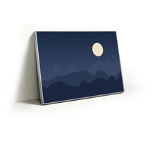Load image into Gallery viewer, Night Mountains fabric wall art print in a slim silver Knittworks frame
