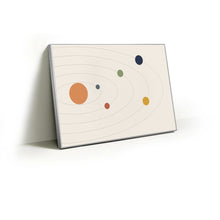 Load image into Gallery viewer, Orbit Lines fabric wall art print in a slim silver Knittworks frame
