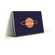 Load image into Gallery viewer, Ringed Planet fabric wall art print in a slim silver Knittworks frame
