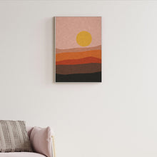 Load image into Gallery viewer, Sun Over Mesa fabric wall art in a living room, Knittworks
