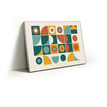 Load image into Gallery viewer, Teal Tiles fabric wall art print in a slim silver Knittworks frame
