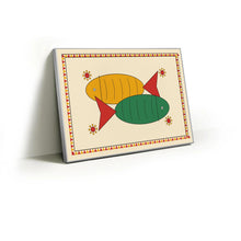 Load image into Gallery viewer, Twin Fish fabric wall art print in a slim silver Knittworks frame
