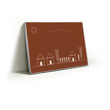 Load image into Gallery viewer, Warli Village Life fabric wall art print in a slim silver Knittworks frame
